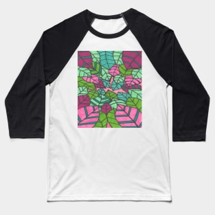 Tropical Leaves in Pink and Green Baseball T-Shirt